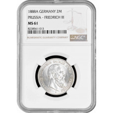 Prussia 2 mark 1888 A, NGC MS61, "King Friedrich III (03.1888 - 06.1888)"