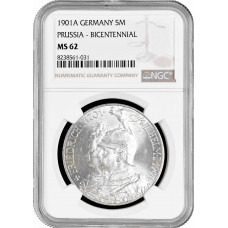 Prussia 5 mark 1901 A, NGC MS62, "200th Anniversary - Kingdom of Prussia"