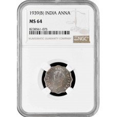 India - British 1 anna 1939 B, NGC MS64, "King George VI (1938 - 1947)"