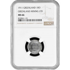 Greenland 10 ore 1911, NGC MS66, "Сopper mine Josva (Innatsiaq)" Top Pop 1/0