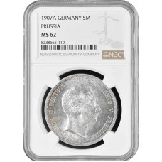 Prussia 5 mark 1907 A, NGC MS62, "King Wilhelm II (1888 - 1918)" silver coin