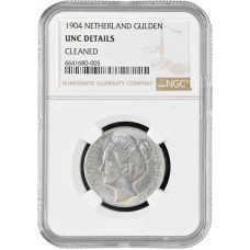 Нидерланды 1 гульден 1904 г., NGC UNC Det., "Королева Вильгельмина (1890 - 1948)"