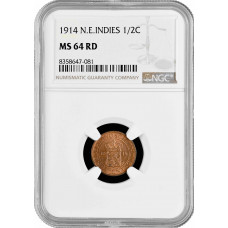 Голландская Ост-Индия 1/2 цента 1914 г., NGC MS64 RD, "Голландская колония (1826 - 1945)"