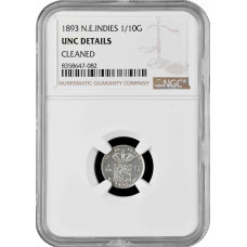 Голландская Ост-Индия 1/10 гульдена 1893 г., NGC UNC Det., "Голландская колония (1826 - 1945)"