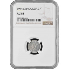 Südrhodesien 3 Pence 1944, NGC AU58, "Britische Kolonie (1932 - 1955)"