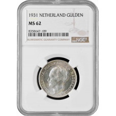 Нидерланды 1 гульден 1931 г., NGC MS62, "Королева Вильгельмина (1890 - 1948)"