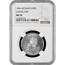 Вьетнам 100 донгов 1986 г., NGC MS70, "Вьетнамская джонка" Top Pop