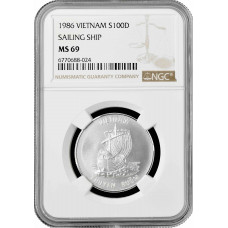 Вьетнам 100 донгов 1986 г., NGC MS69, "Вьетнамская джонка"