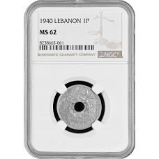 Ливан 1 пиастр 1940 г., NGC MS62, "Французский протекторат (1924 - 1941)"