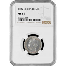 Сербия 1 динар 1897 г., NGC MS61, "Король Александр I (1889 - 1903)"