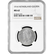 Нидерланды 1 гульден 1914 г., NGC MS62, "Королева Вильгельмина (1890 - 1948)"