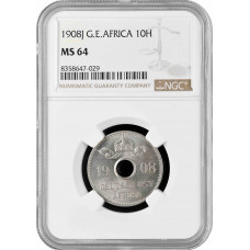 Германская Восточная Африка 10 геллеров 1908 г. J, NGC MS64, "Рупия (1904 - 1916)" Top Pop