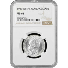 Нидерланды 1 гульден 1930 г., NGC MS61, "Королева Вильгельмина (1890 - 1948)"