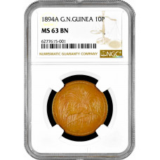Германская Новая Гвинея 10 пфеннигов 1894 г., NGC MS63 BN, "Колония Германии (1885 - 1915)"
