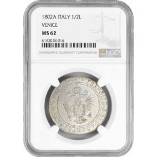 Венеция 1 1/2 лиры 1802 г. A, NGC MS62, "Австрийская окупация (1798 - 1802)" Top Pop