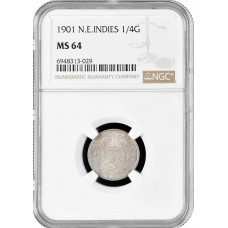 Голландская Ост-Индия 1/4 гульдена 1901 г., NGC MS64, "Королева Вильгельмина (1890 - 1948)"