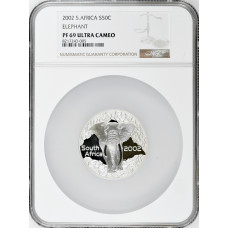 ЮАР 50 центов 2002 г., NGC PF69 UC, "Слон - Сила Африки" Top Pop