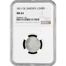 Швеция 1/24 риксдалера 1811 г. OL, NGC MS63, "Король Карл XIII (1809 - 1818)" Pop 2/1