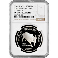 Филиппины 200 писо 1987 г., NGC PF69 UC, "25 лет Всемирному фонду дикой природы"