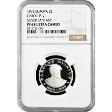 Панъевропейский союз 2 экю 1972, NGC PF68 UC, "Карл Квинт (1500 - 1558)" Top Pop