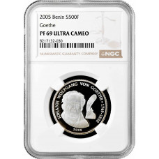 Benin 500 francs 2005, NGC PR69 UC, "Wolfgang von Goethe" Top Pop 1/0