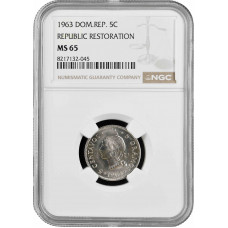 Dominican Republic 5 centavos 1963, NGC MS65, "Wiederherstellung der Republik"