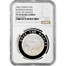 Самоа 10 тала 2002 г., NGC PF69 UC, "Сохраните китов: Гренландский кит" Top Pop