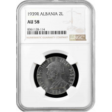 Албания 5 леков 1939 г. R, NGC AU58, "Итальянская оккупация (1939 - 1943)"