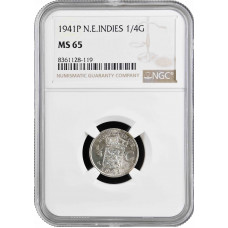 Голландская Ост-Индия 1/4 гульдена 1941 г. P, NGC MS65, "Королева Вильгельмина (1890 - 1948)"