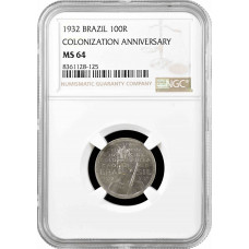 Бразилия 100 рейсов 1932 г., NGC MS64, "400 лет колонизации Бразилии"