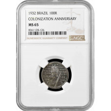 Бразилия 100 рейсов 1932 г., NGC MS65, "400 лет колонизации Бразилии"
