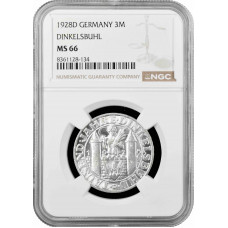 Веймарская Республика 3 рейхсмарки 1928 г., NGC MS66, "1000 лет Динкельсбюлю"