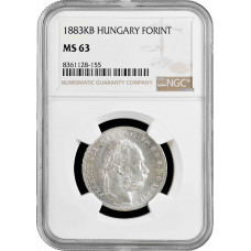 Венгрия 1 форинт 1883 г. KB,  NGC MS63, "Император Франц Иосиф (1848 - 1916)"