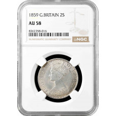 Great Britain 2 shillings (gothic florin) 1859, NGC AU58, "Victoria (1838-1901)"