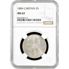 Great Britain 2 shillings (gothic florin) 1884, NGC MS63, "Victoria (1838-1901)"