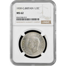 Great Britain 1/2 crown 1939, NGC MS62, "King George VI (1937 - 1952)" silver