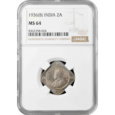 Индия - Британская 2 анны 1936 г. (B), NGC MS64, "Король Георг V (1911 - 1937)"