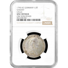 Saxony 1/3 thaler 1790 IEC, NGC UNC Det., "Frederick Augustus (1763 - 1806)"