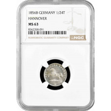 Ганновер 1/24 талера 1856 г. B, NGC MS63, "Король Георг V (1851 - 1866)"