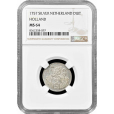 Нидерланды (Голландия) 1 дуит 1757 г., NGC MS64, "Голландская Республика (1701 - 1794)" Pop 1/1