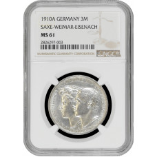Saxe-Weimar-Eisenach 3 mark 1910, NGC MS61, "Wedding of William and Feodora"