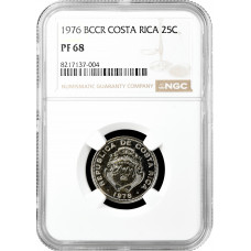 Costa Rica 25 centimos 1976, NGC PF68 UC, "Republic (1951 - 2023)" Top Pop