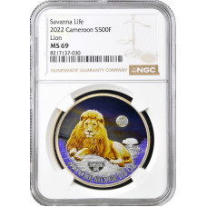 Cameroon 500 francs 2022, NGC MS69, "Savanna Life - Lion" Top Pop 1/0