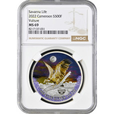 Cameroon 500 francs 2022, NGC MS69, "Savanna Life - Vulture" Top Pop 1/0