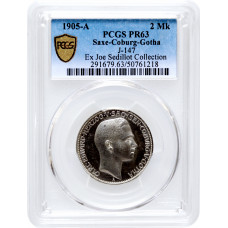 Saxe-Coburg-Gotha 2 mark 1905 A, PCGS PR63, "Duke Charles Edward (1900 - 1918)"