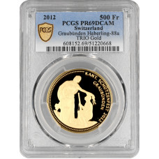 Switzerland 500 francs 2012, PCGS PR69 DCAM, "Graubunden Shooting Festival" gold