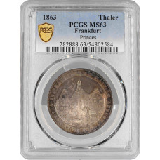 Frankfurt 1 thaler 1863, PCGS MS63, "Assembly of Princes" silver coin