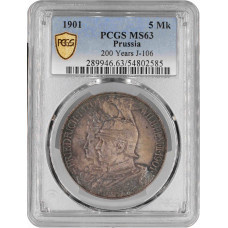 Prussia 5 mark 1901 A, PCGS MS63, "200th Anniversary - Kingdom of Prussia"