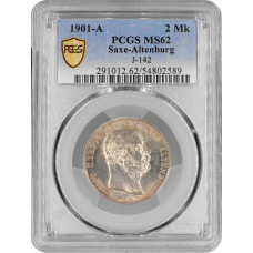 Saxe-Altenburg 2 mark 1901 A, PCGS MS62, "Duke Ernst II (1853 - 1908)"