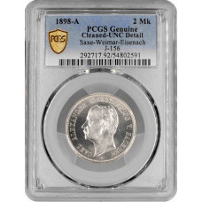 Saxe-Weimar-Eisenach 2 mark 1898 A, PCGS UNC Det, "Charles Alexander (1853-1901)"